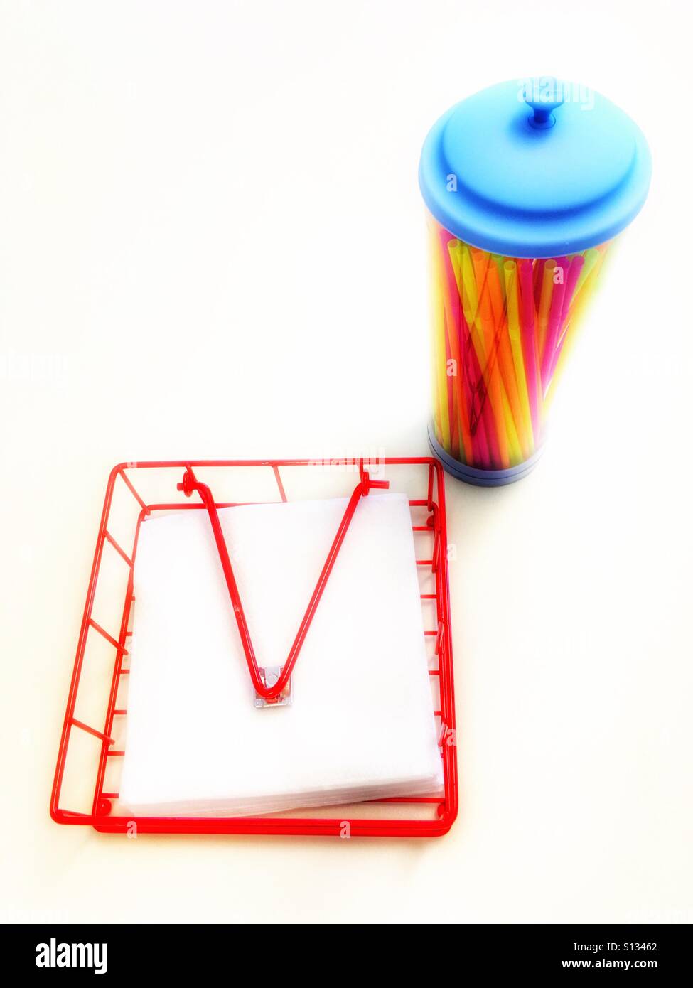 Paper napkins and plastic straws. - Smartphone Captured Stock Image