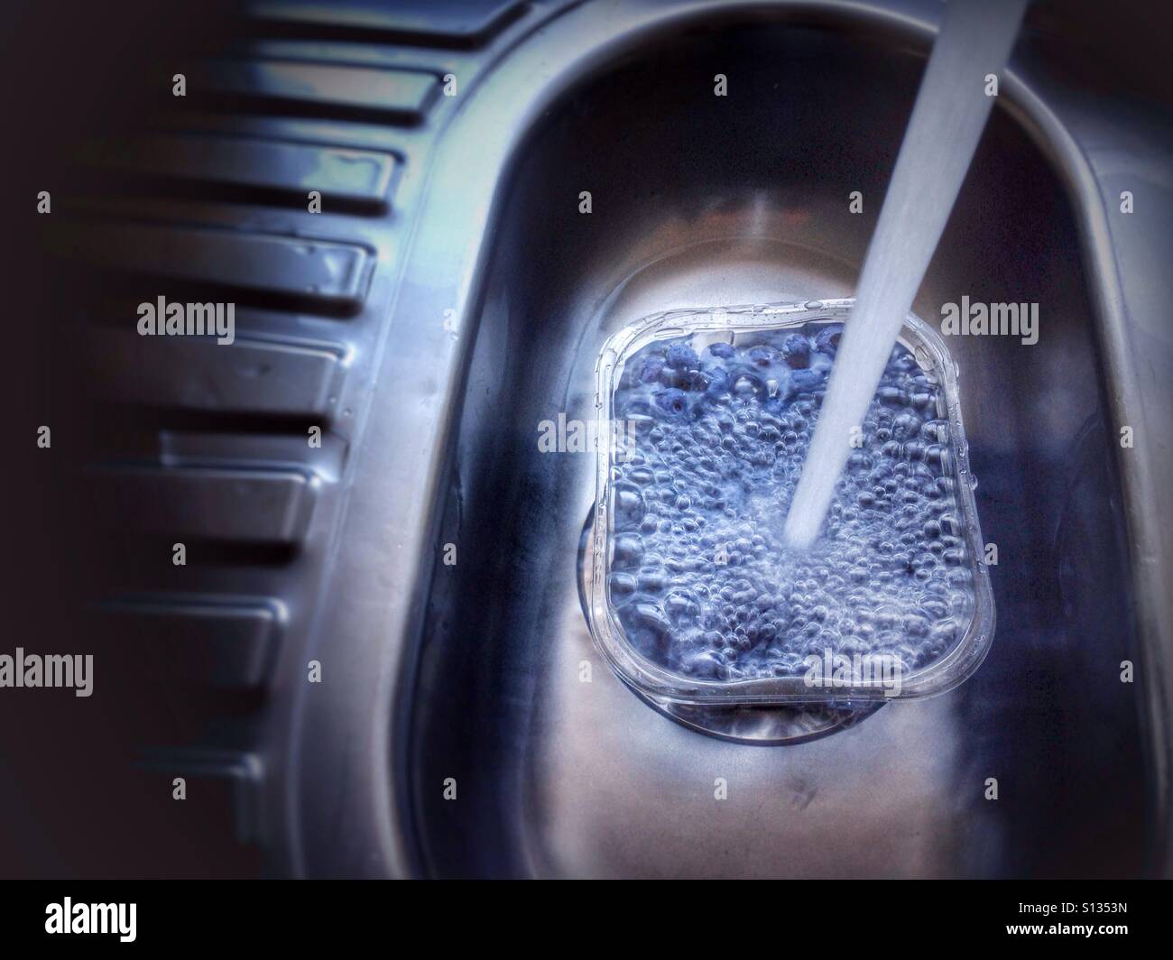 Washing blueberries in the kitchen sink Stock Photo Alamy