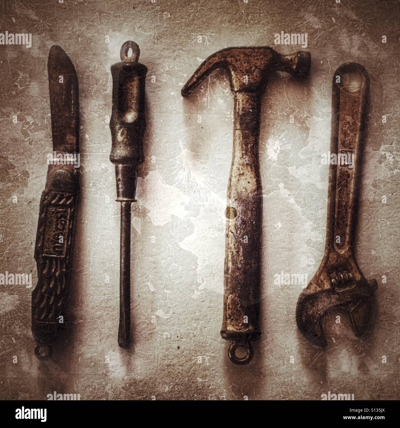 Set of miniature tools. - Smartphone Captured Stock Image