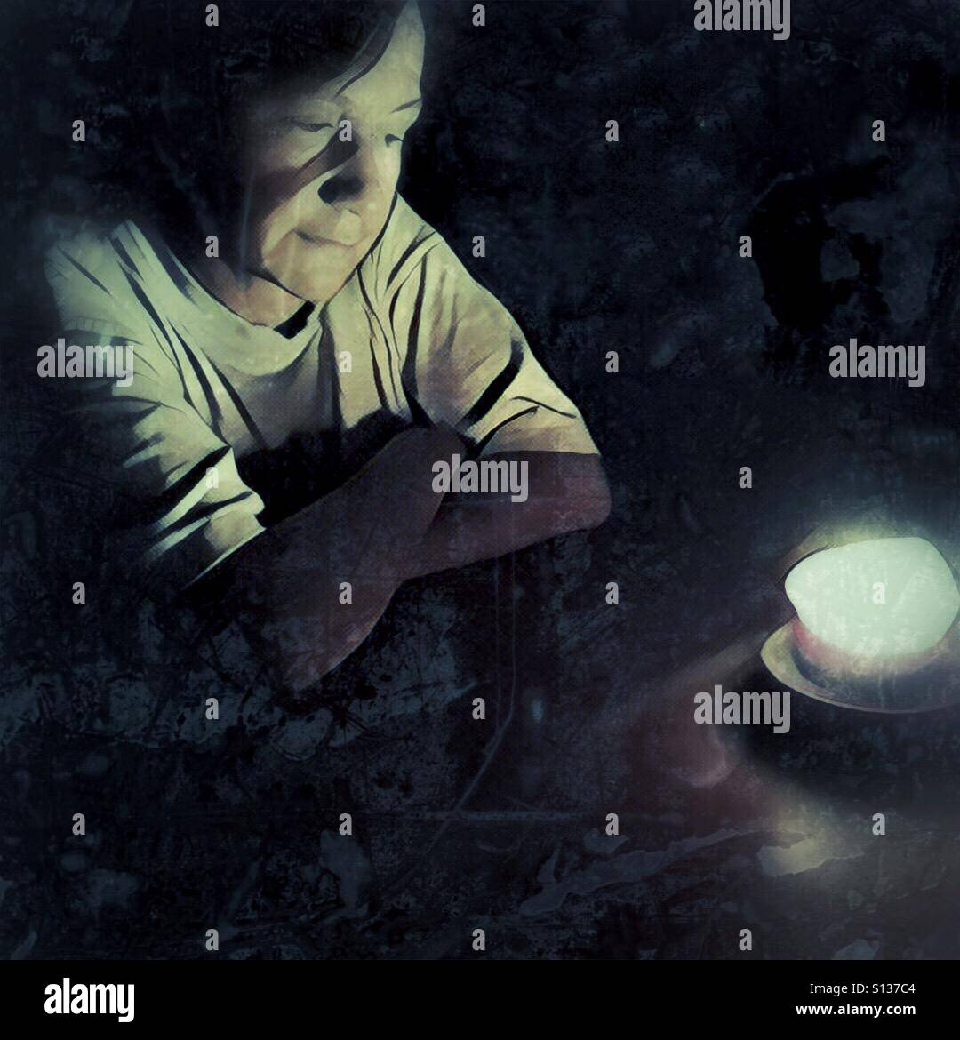 Woman indoors at night - Smartphone Captured Stock Image