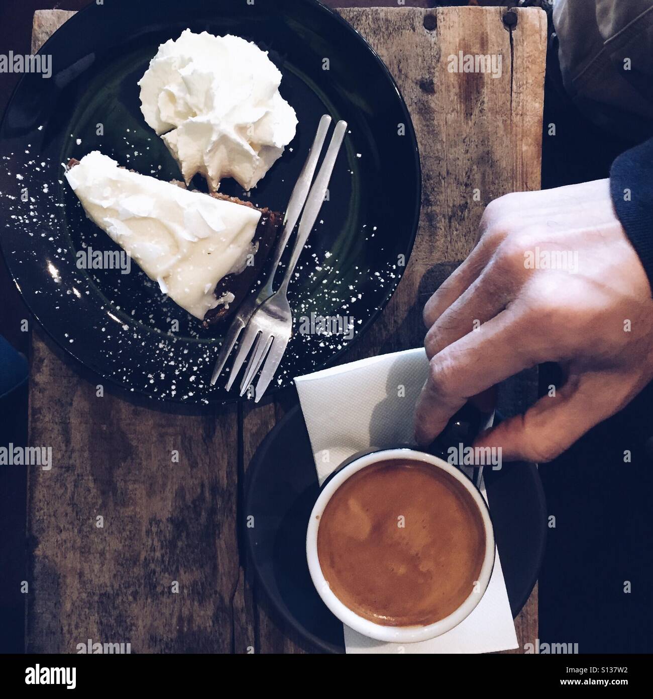 Man having coffee and a slice of cake - Smartphone Captured Stock Image