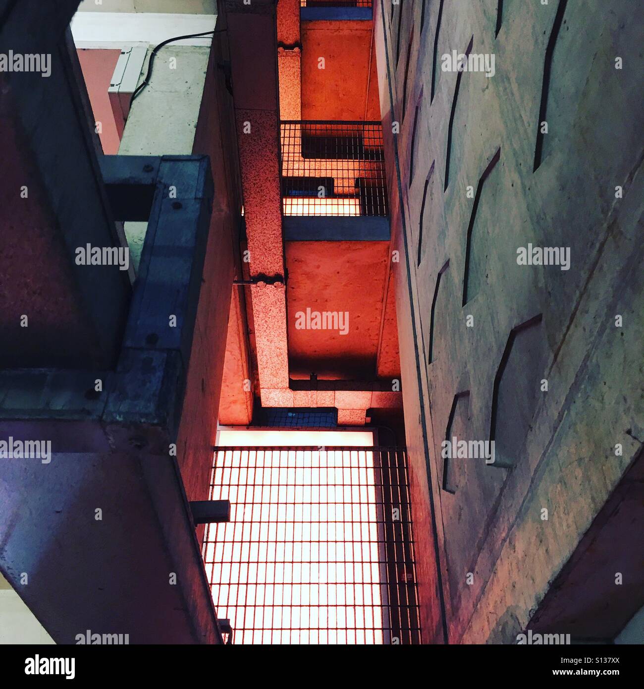 Looking up at levels in an underground Carpark. - Smartphone Captured Stock Image