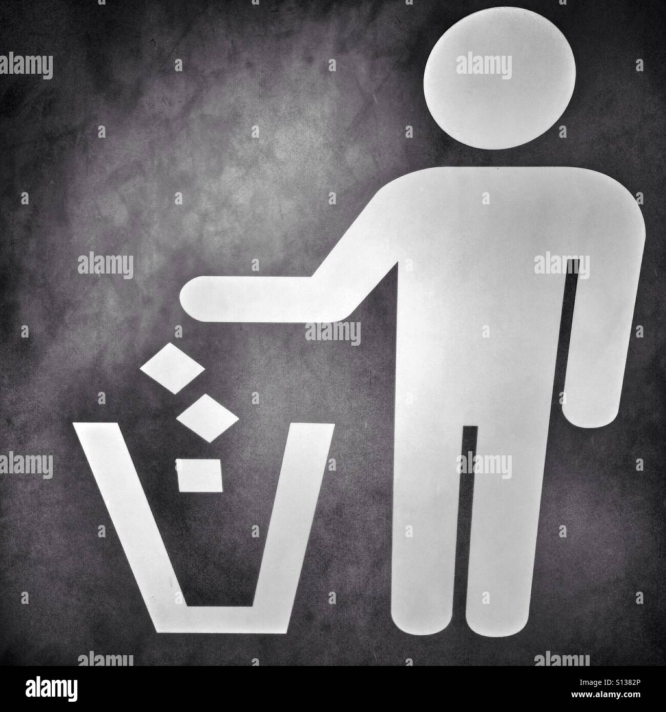 Paper bin sign in black and white colors - Smartphone Captured Stock Image