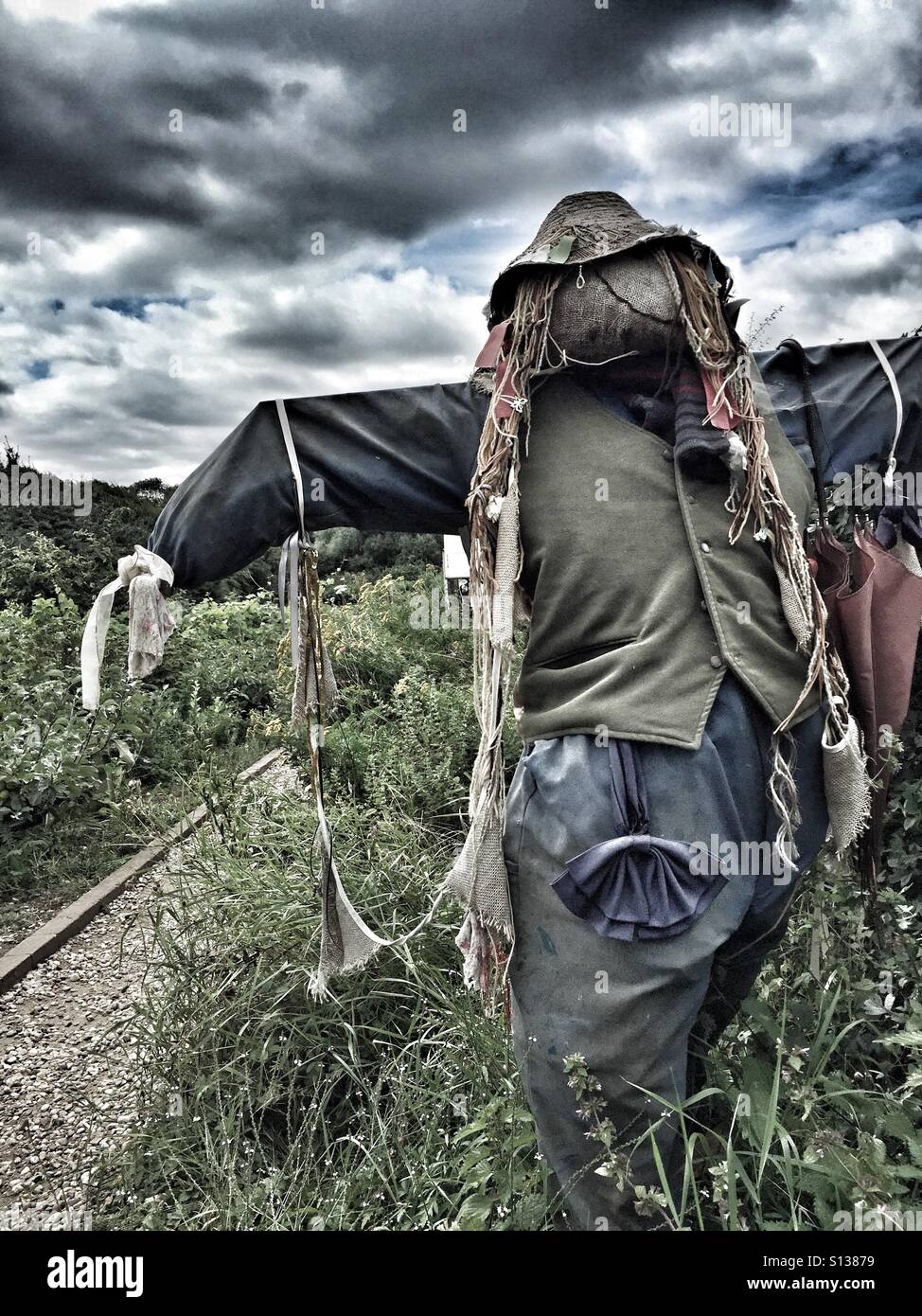 Creepy Scarecrow in a vegetable garden - Smartphone Captured Stock Image