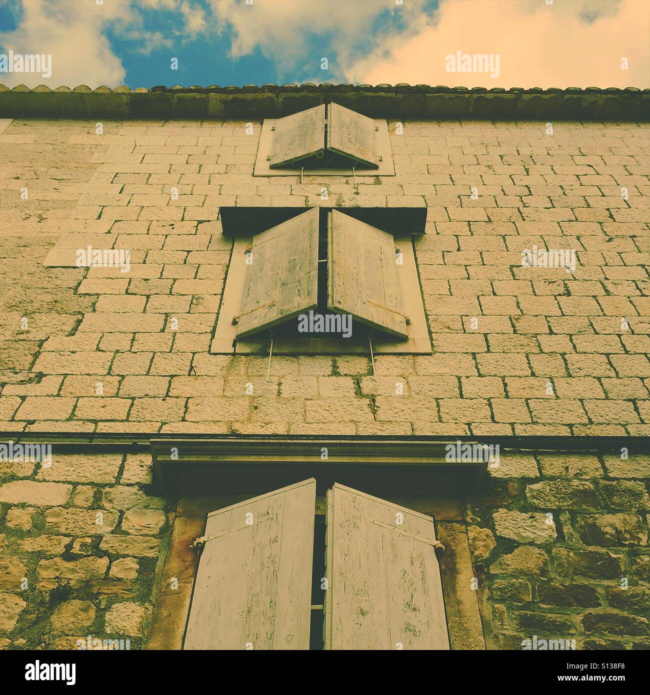 Window shutters. Primosten. Croatia - Smartphone Captured Stock Image