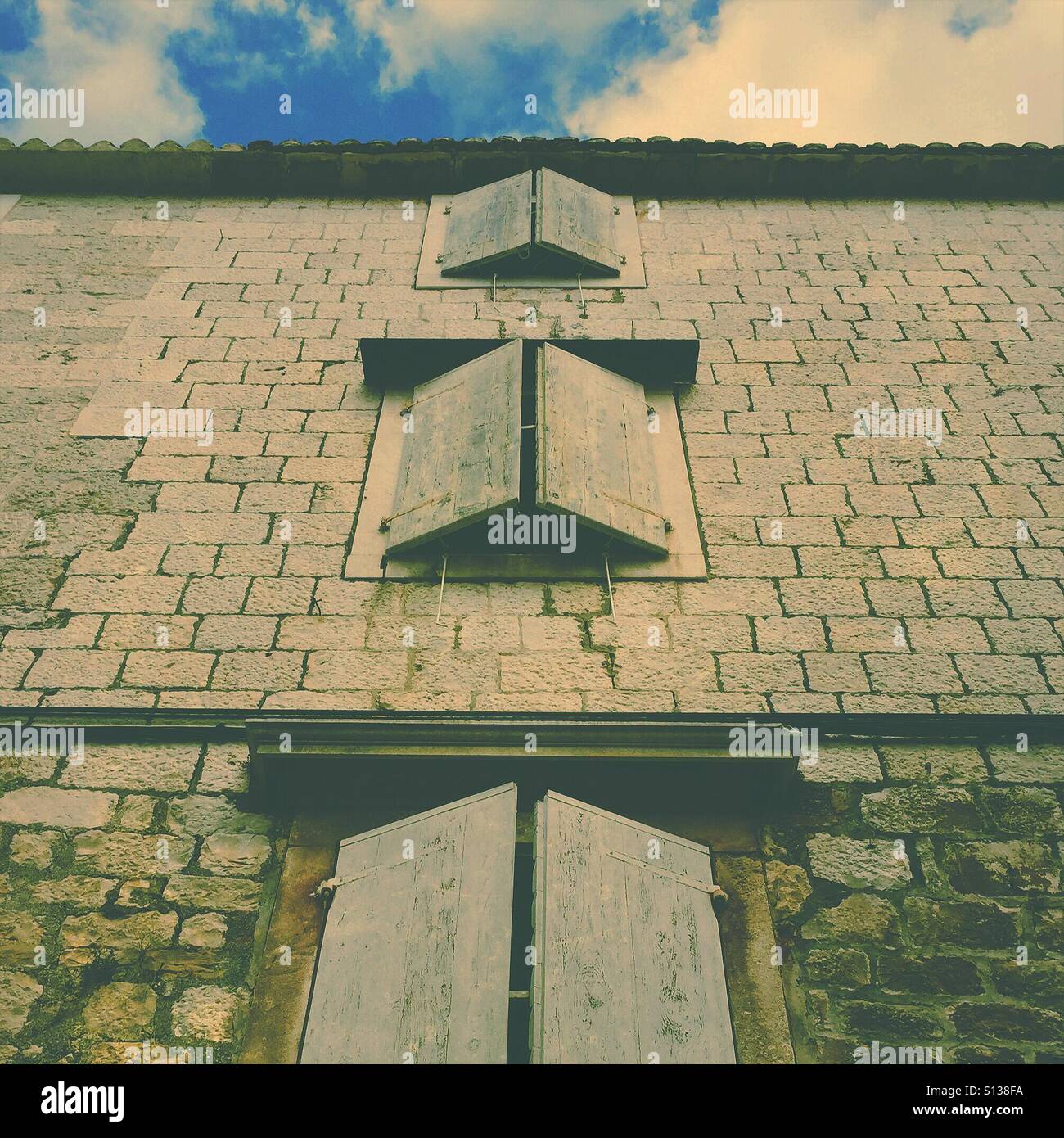 Window shutters. Primosten. Croatia - Smartphone Captured Stock Image