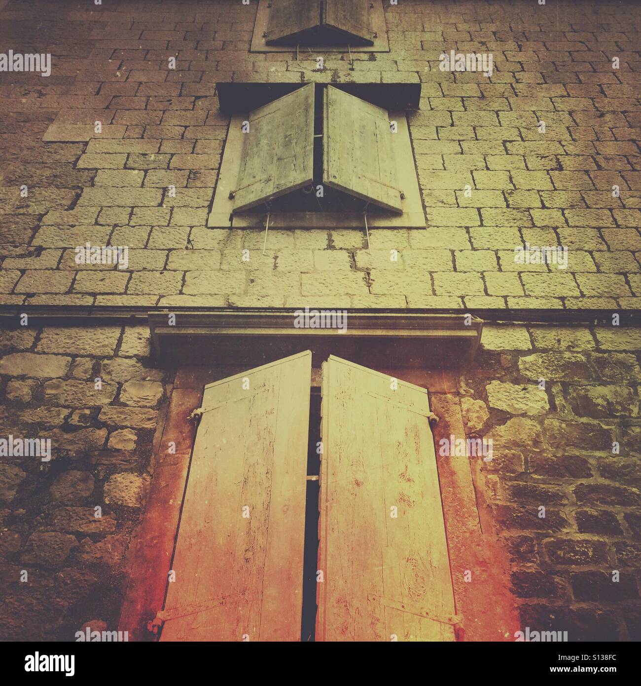 Window shutters. Primosten. Croatia - Smartphone Captured Stock Image
