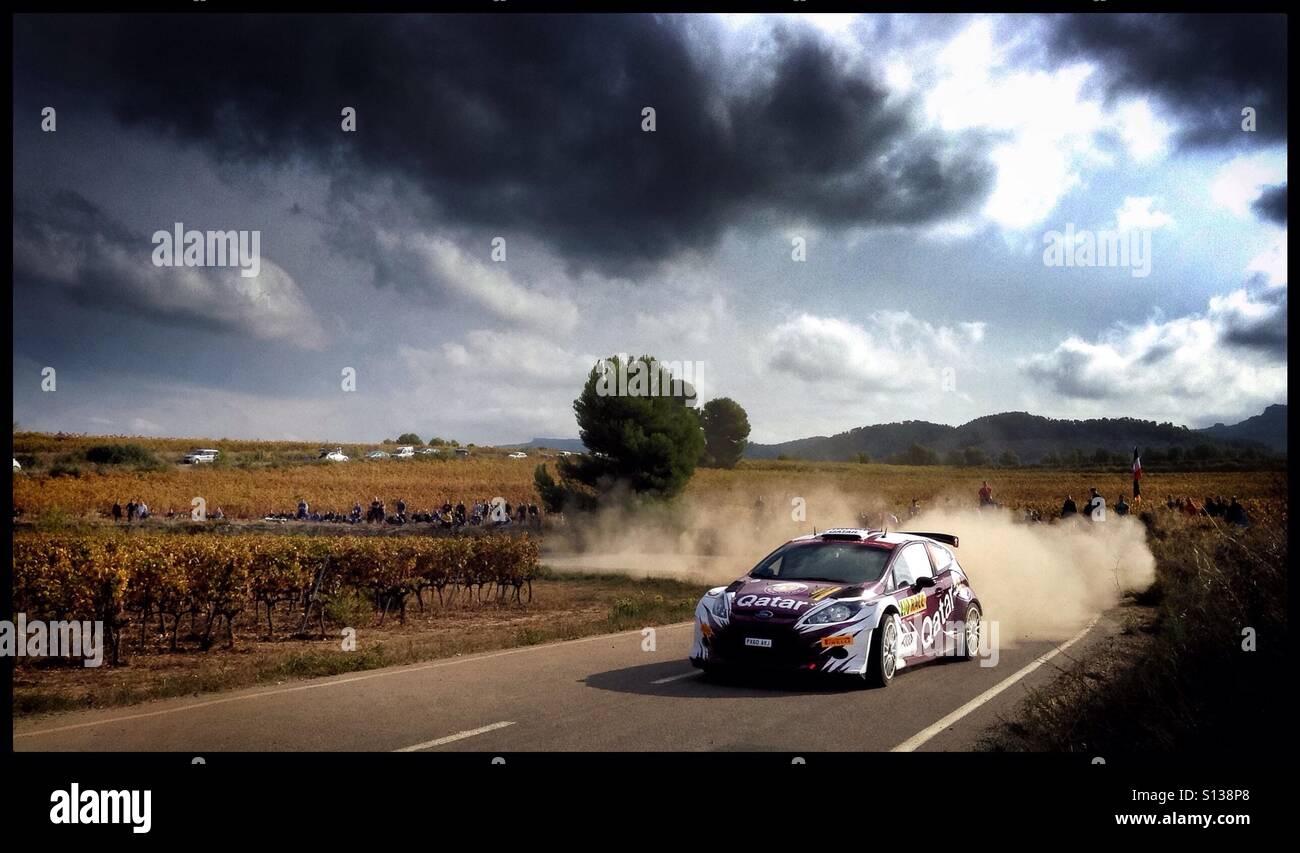 2015 WRC Rally RACC-Rally de España SS21 Guiamets 2 [Els Guiamets] Abdulaziz Al-Kuwari/Marshall Clarke - FORD Fiesta RRC rally car, Catalonia, Spain. Stock Photo