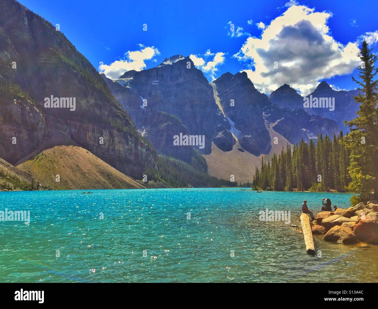 Canoeing on Moraine Lake, Banff National Park, Alberta - Smartphone Captured Stock Image