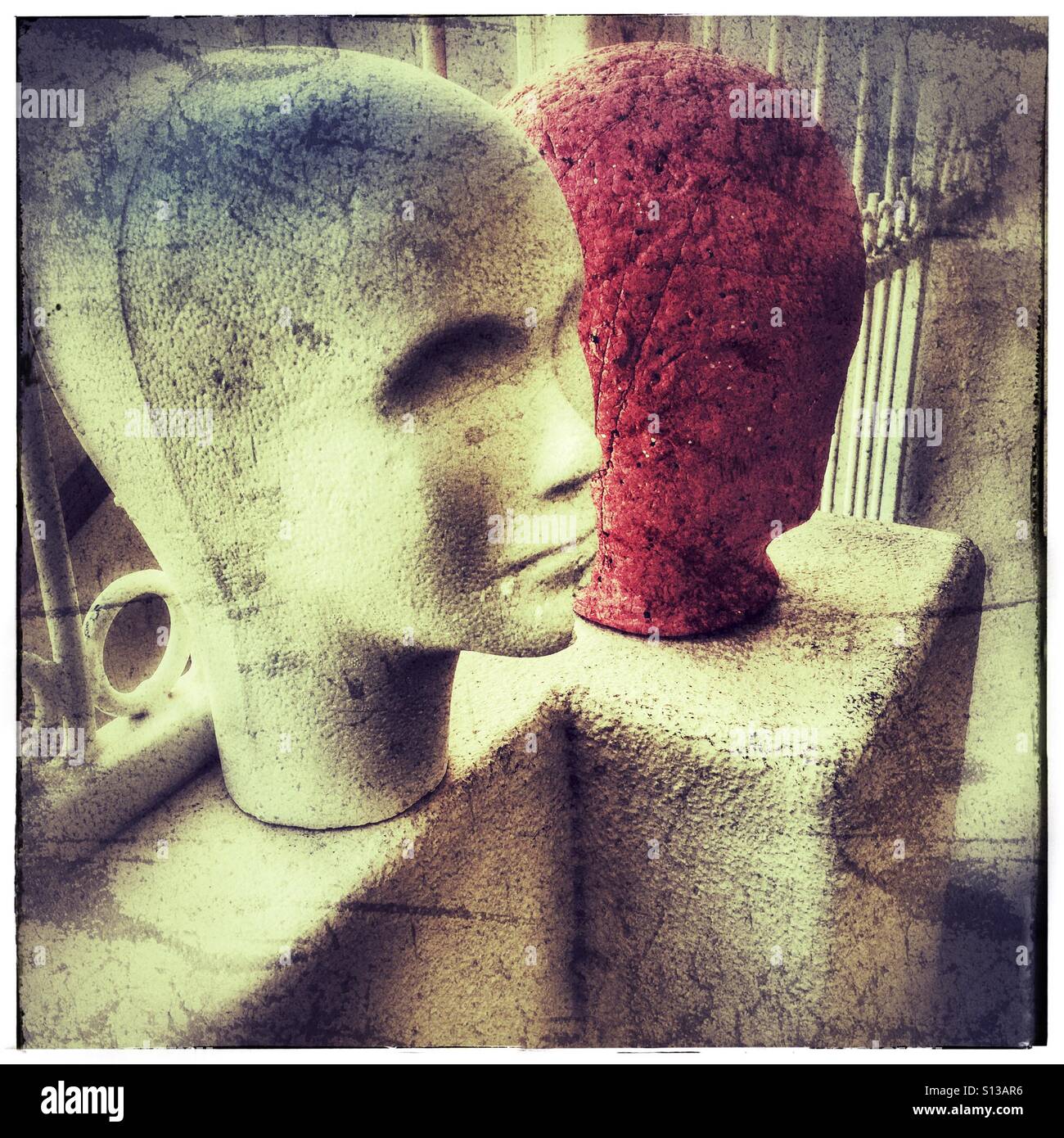 Old foam heads, heavy use of filters. - Smartphone Captured Stock Image