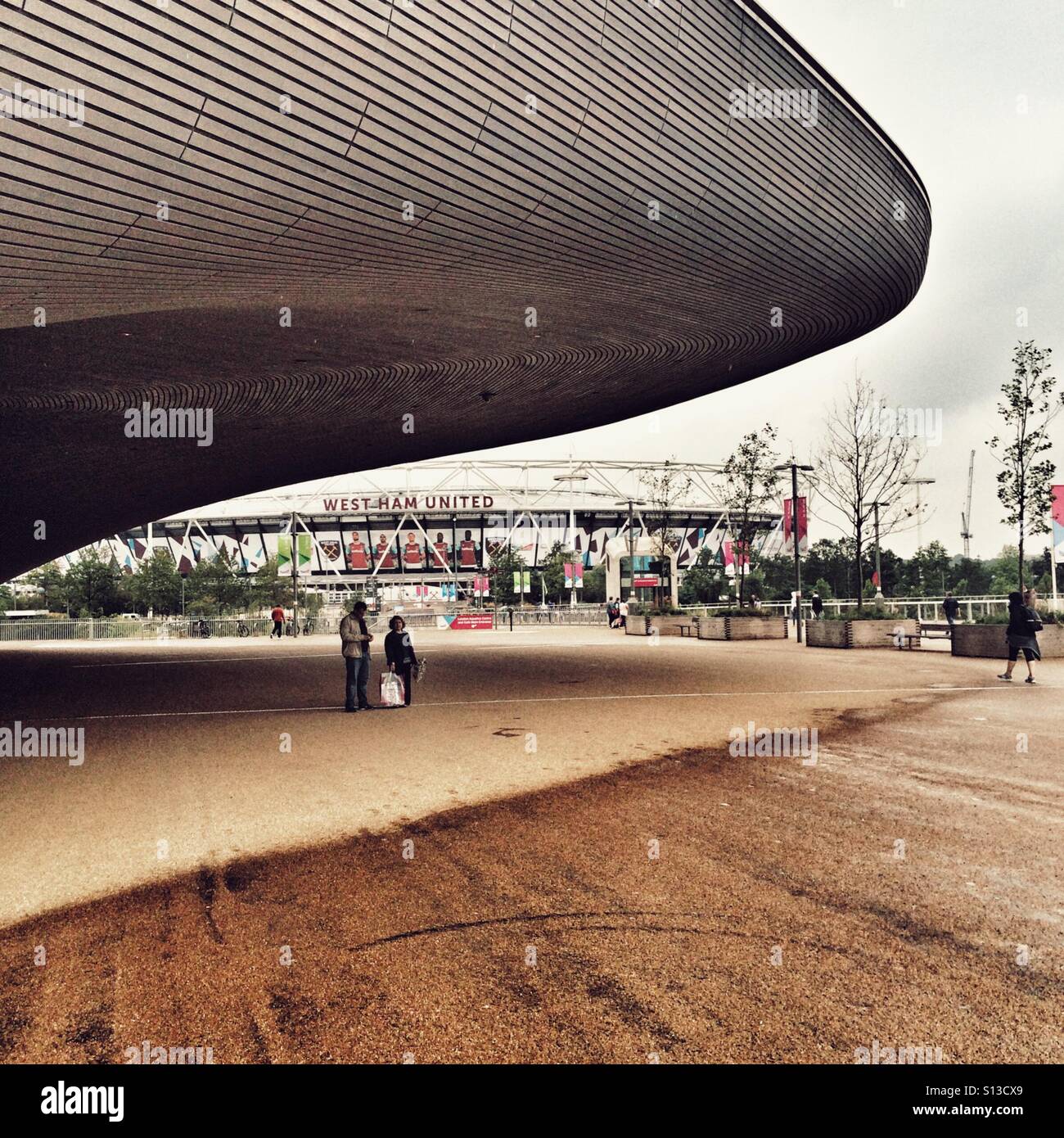 West Ham United stadium photographed from the London aquatics centre,Queen Elizabeth Park, Stratford, London, England, United Kingdom. - Smartphone Captured Stock Image