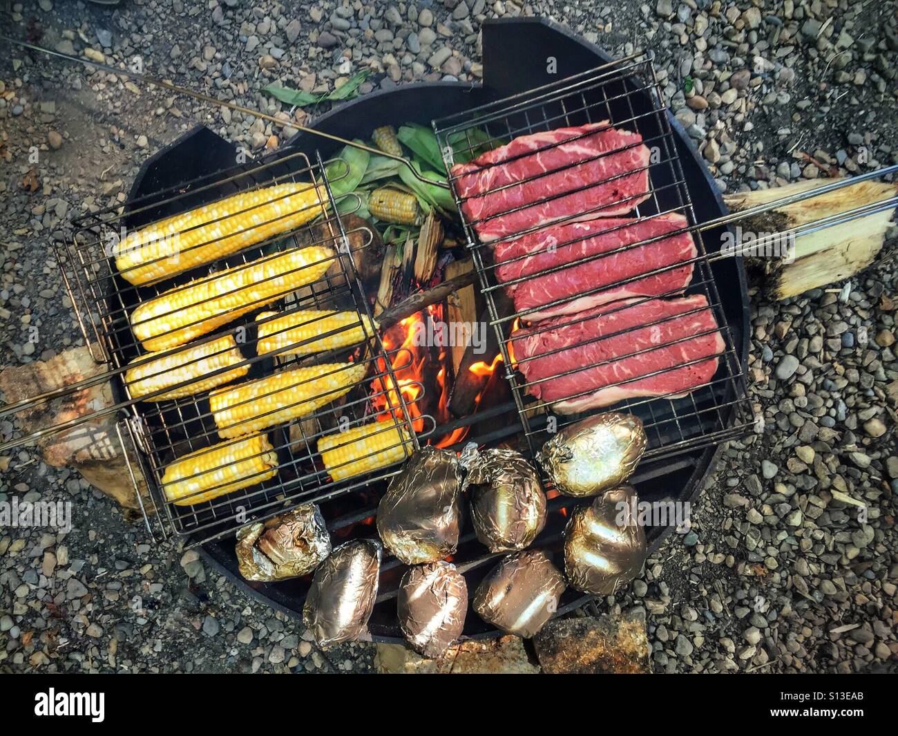 Dinner Grilling On A Fire Pit Stock Photo 310478403 Alamy