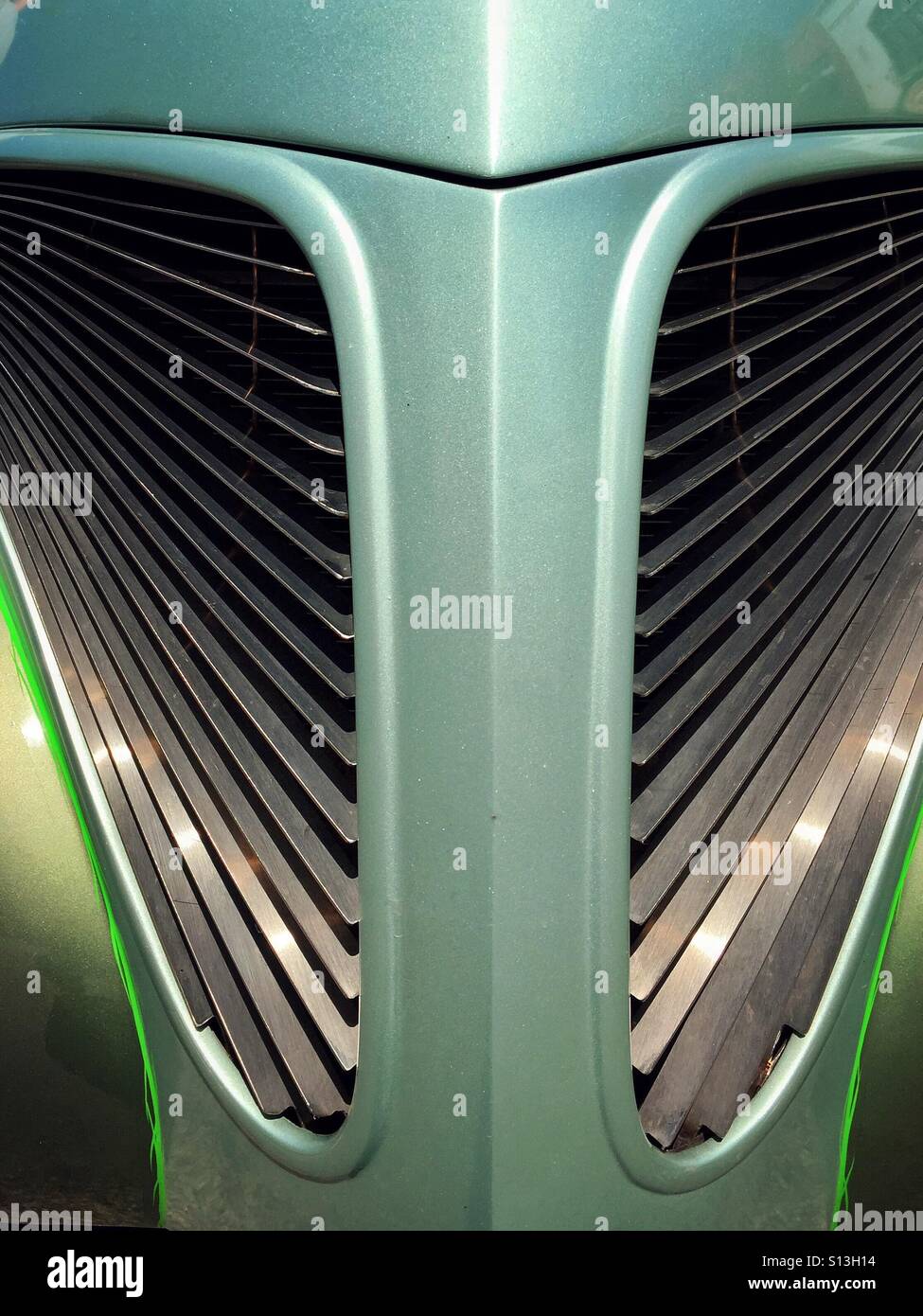 Front view of grill of classic Studebaker taken at classic car show in