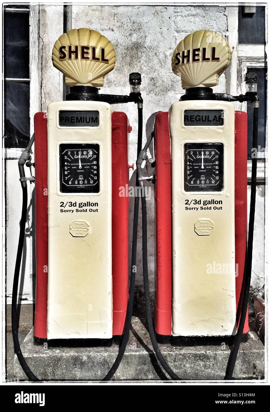 Old fashioned petrol pumps Stock Photo 