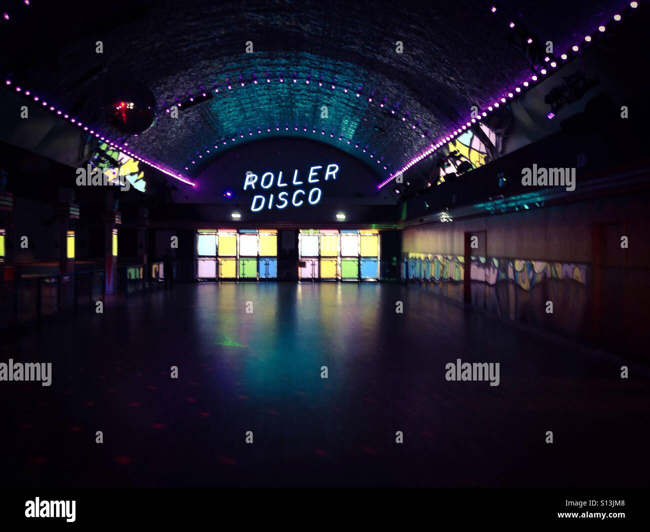 A 1970s roller disco-style skating rink, open spring to summer, at Dreamland, Margate. - Smartphone Captured Stock Image