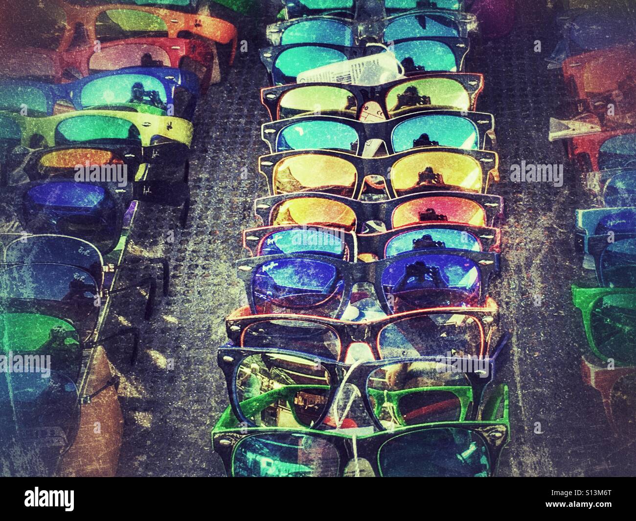 Sunglasses on a market stall, Spain Stock Photo Alamy