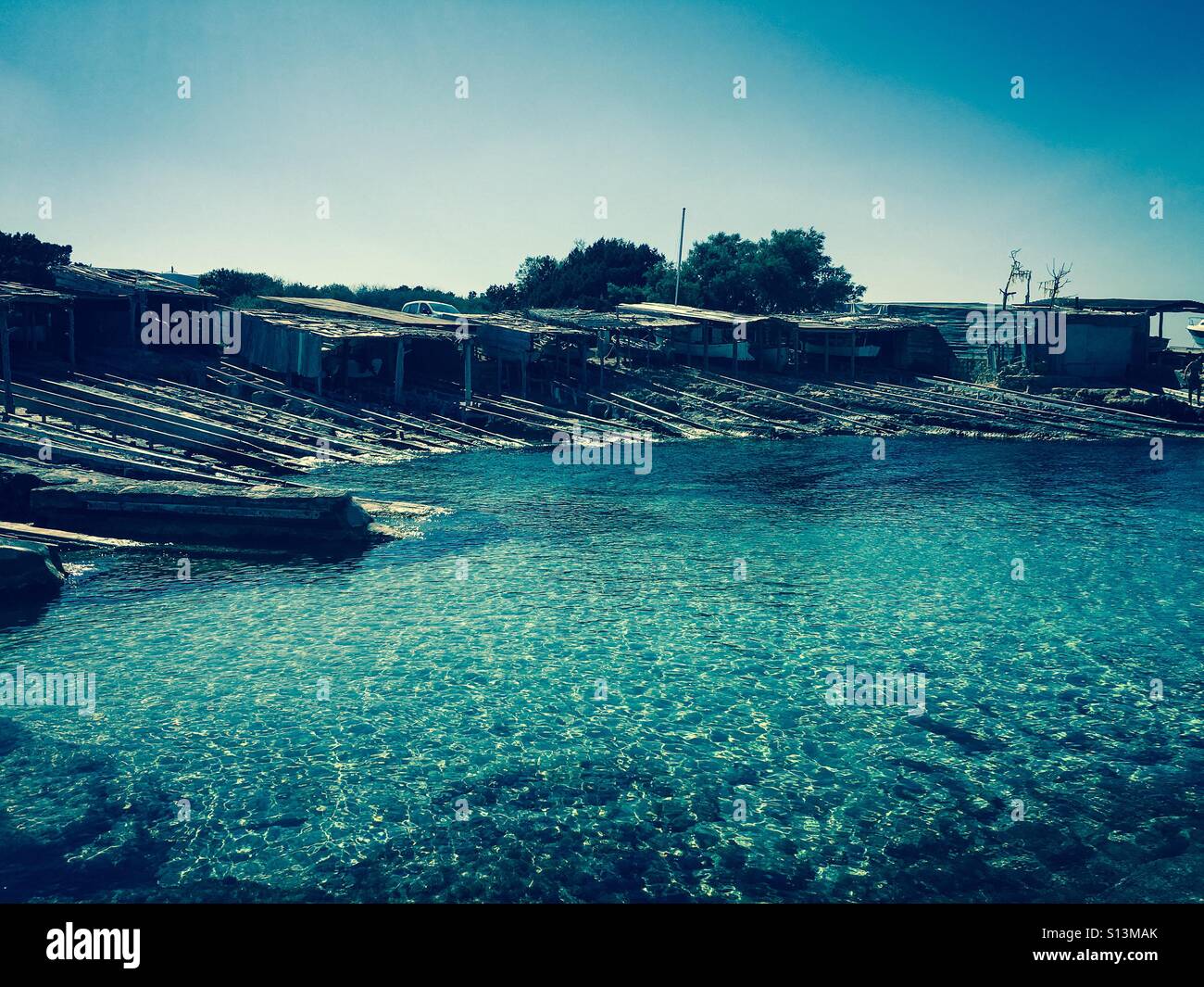 Boat sheds formentera - Smartphone Captured Stock Image