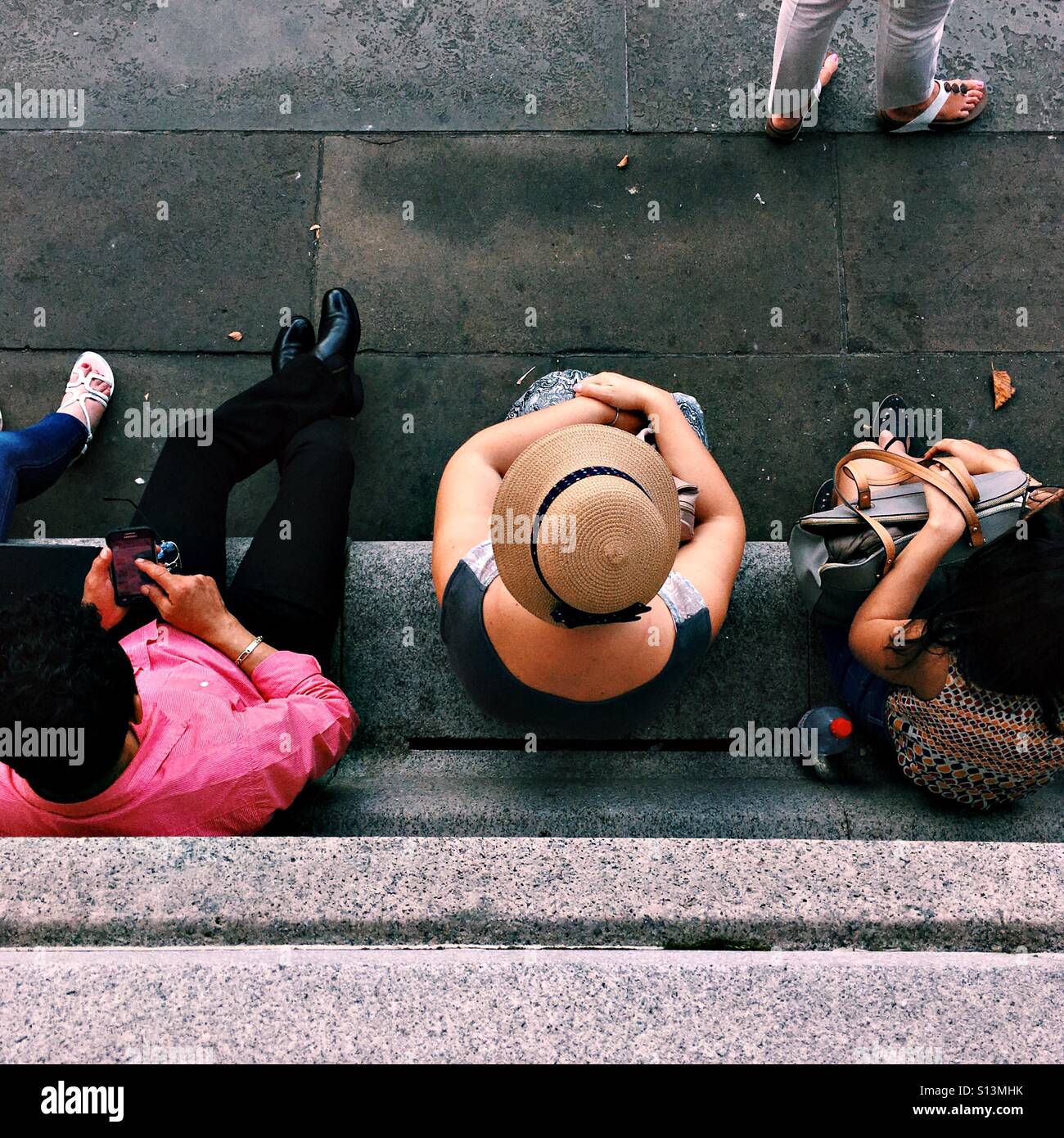 People photographed from top view in london Trafalgar Square - Smartphone Captured Stock Image