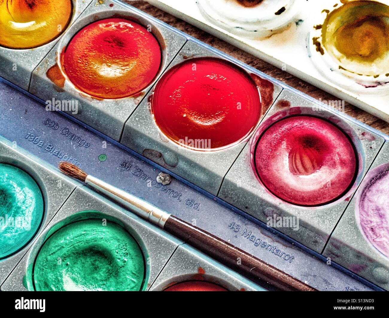 Paintbox and paint brush - Smartphone Captured Stock Image