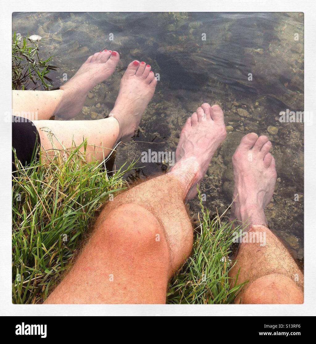 A refreshing dip while walking the Itchen Way Stock Photo