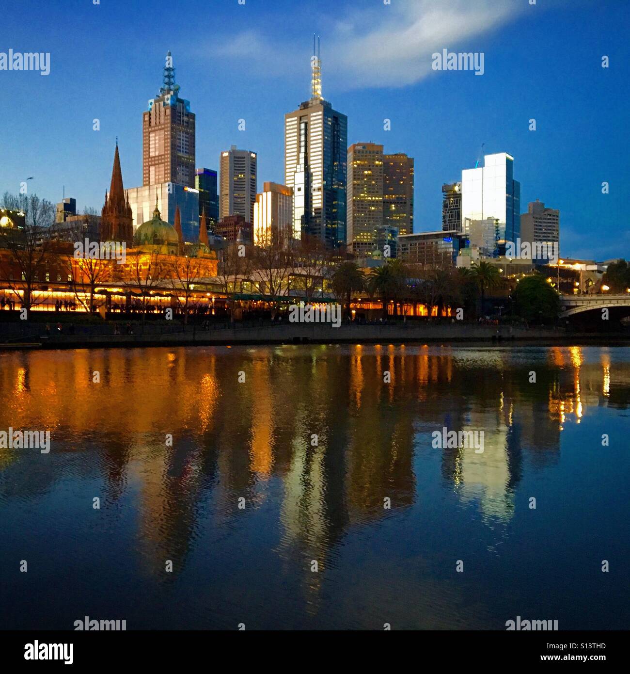 Melbourne city skyline at night - Smartphone Captured Stock Image