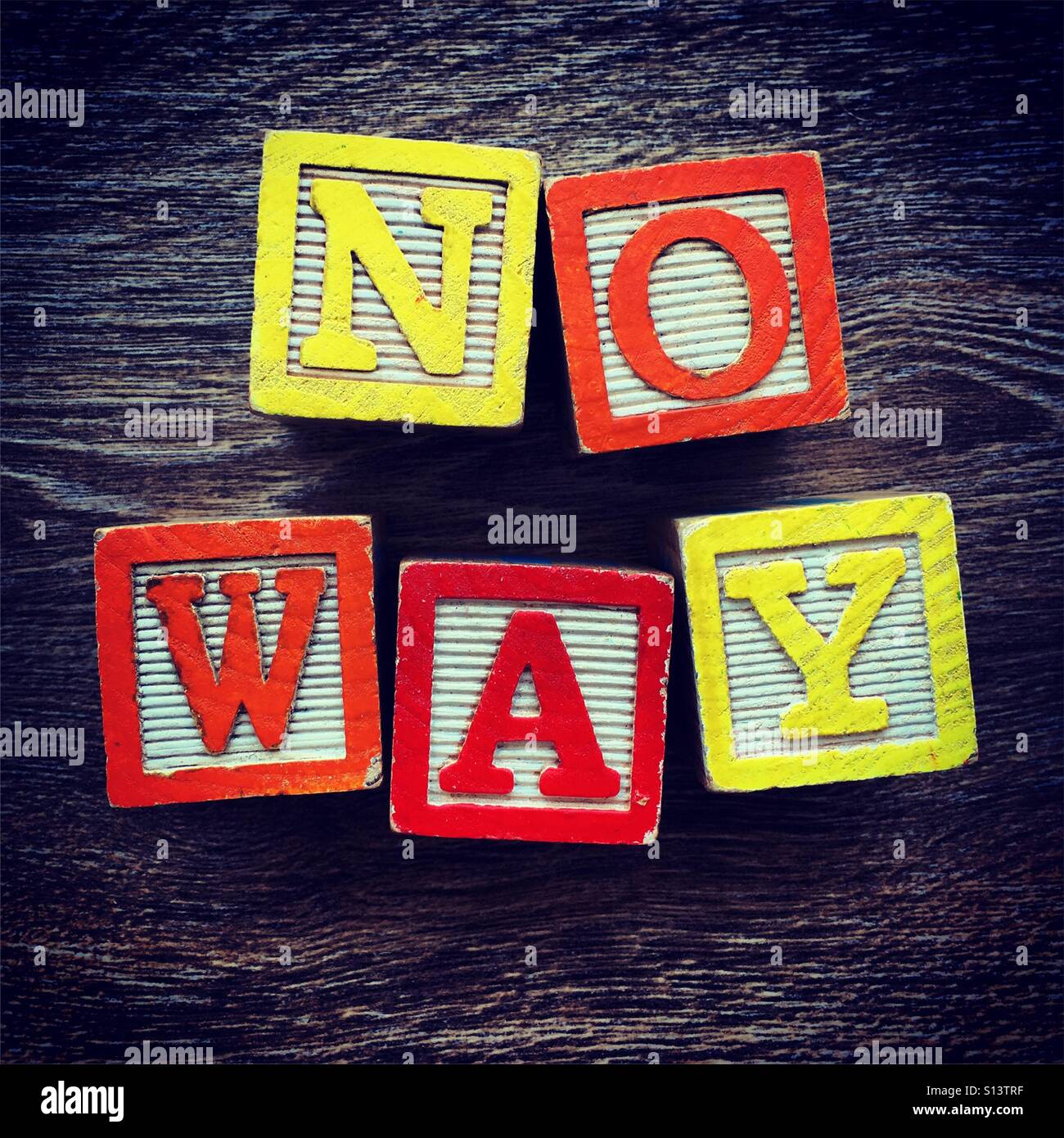 NO WAY word written with wood block letter toys - Smartphone Captured Stock Image
