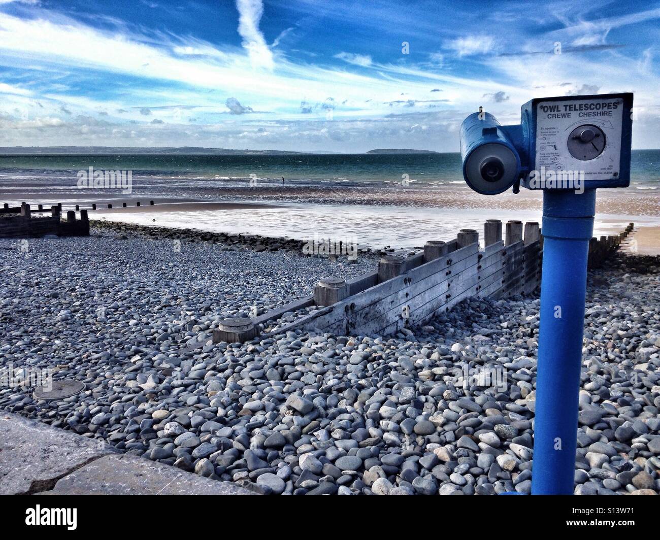 Penmaenmawr Beach & telescope , North Wales. - Smartphone Captured Stock Image