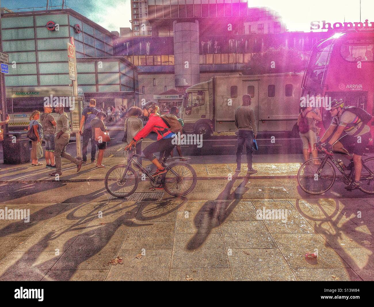 Cyclists at Elephant and Castle. - Smartphone Captured Stock Image