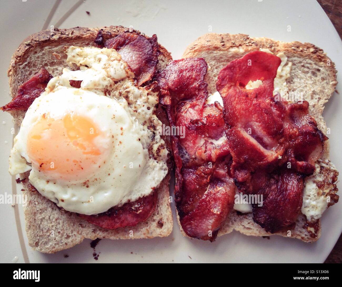 Open bacon and egg sandwich - Smartphone Captured Stock Image
