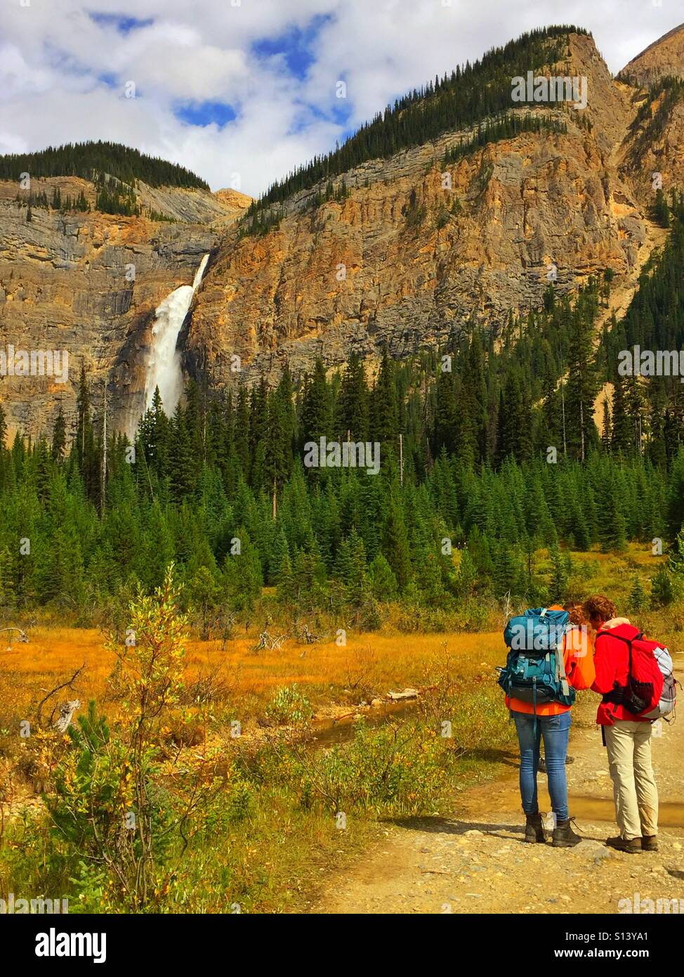 Hikers in Yoho National Park,  Canadian Rocky Mountains,  British Columbia - Smartphone Captured Stock Image