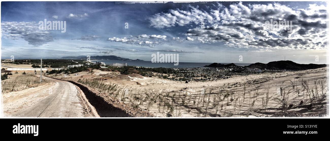 Panoramic view of nhon ly village below. - Smartphone Captured Stock Image