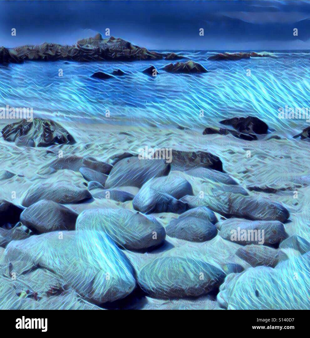Rocky seashore, blue - Smartphone Captured Stock Image