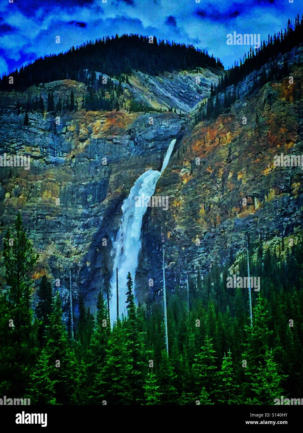 Takakkaw Falls in Yoho National Park, Canada - Smartphone Captured Stock Image
