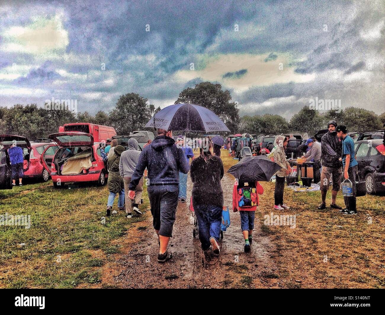 Rainy boot sale. - Smartphone Captured Stock Image