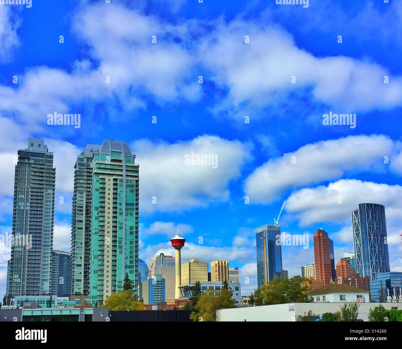 Condos, office buildings and the Calgary Tower in downtown Calgary Stock Photo