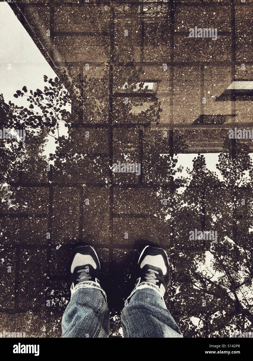 standing in a reflected puddle - Smartphone Captured Stock Image