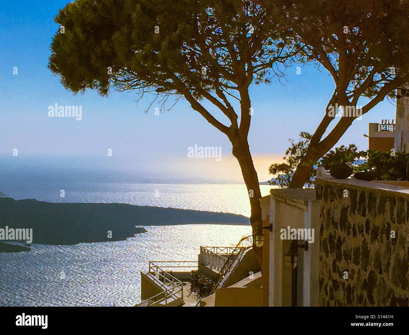 Looking out to see at sunset from Santorini, one of the Greek Islands. - Smartphone Captured Stock Image