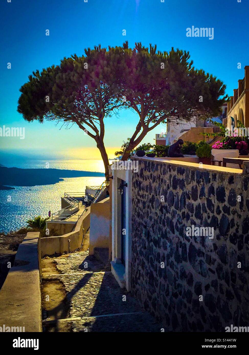 Looking out to see at sunset from Santorini, one of the Greek Islands. - Smartphone Captured Stock Image
