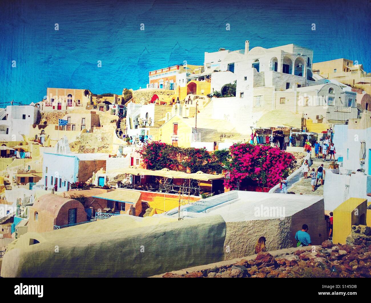 A view of buildings in the town of Oia on the Greek island of Santorini. - Smartphone Captured Stock Image