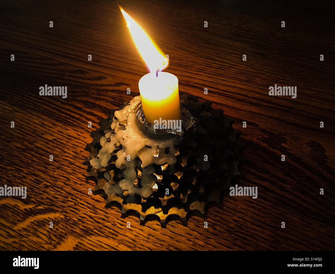 Bicycle cogs as candle holder - Smartphone Captured Stock Image