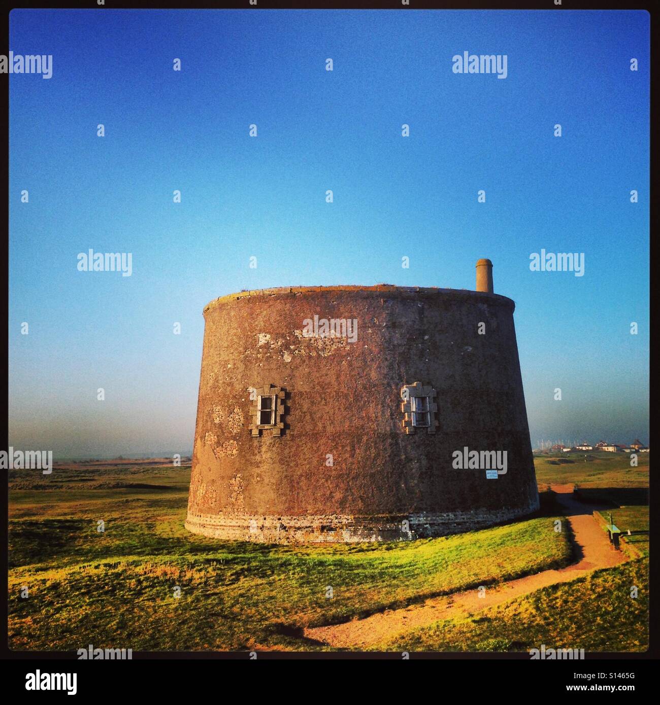 Martello Tower in Felixstowe. A series of small defensive forts first built in 1805 in South East England during the Napoleonic War. Stock Photo