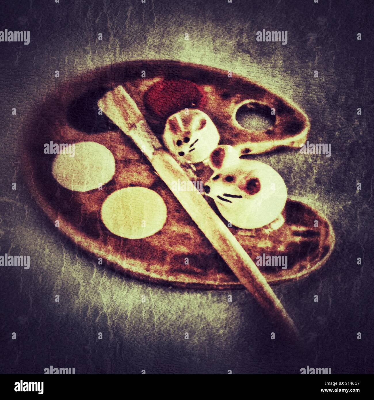 White mice on an artist's palette - Smartphone Captured Stock Image