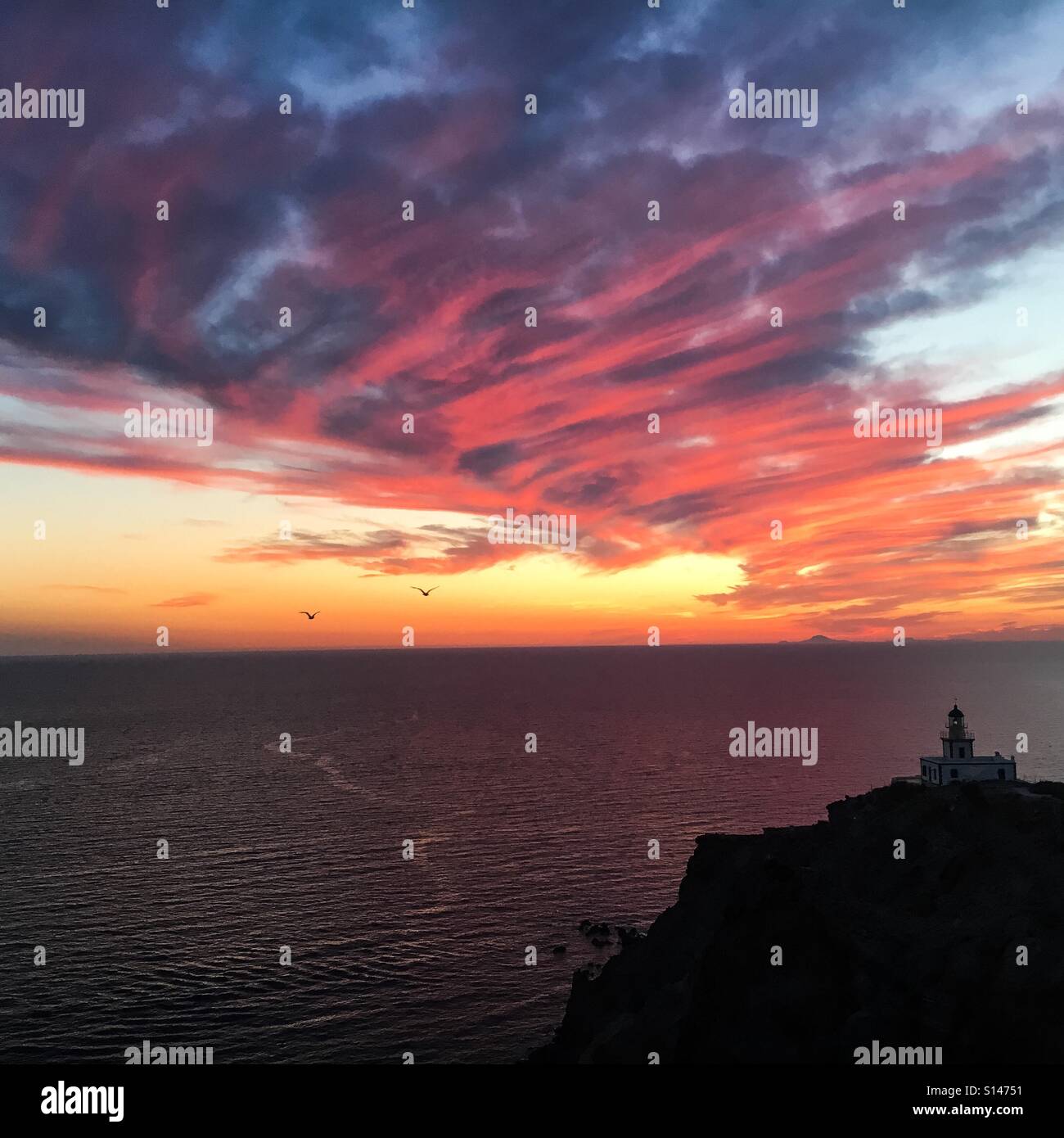 Santorini, lighthouse Stock Photo