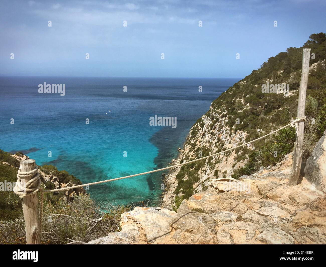 View of the Mediterranean from Cami de sa Pujada in Formentera - Smartphone Captured Stock Image