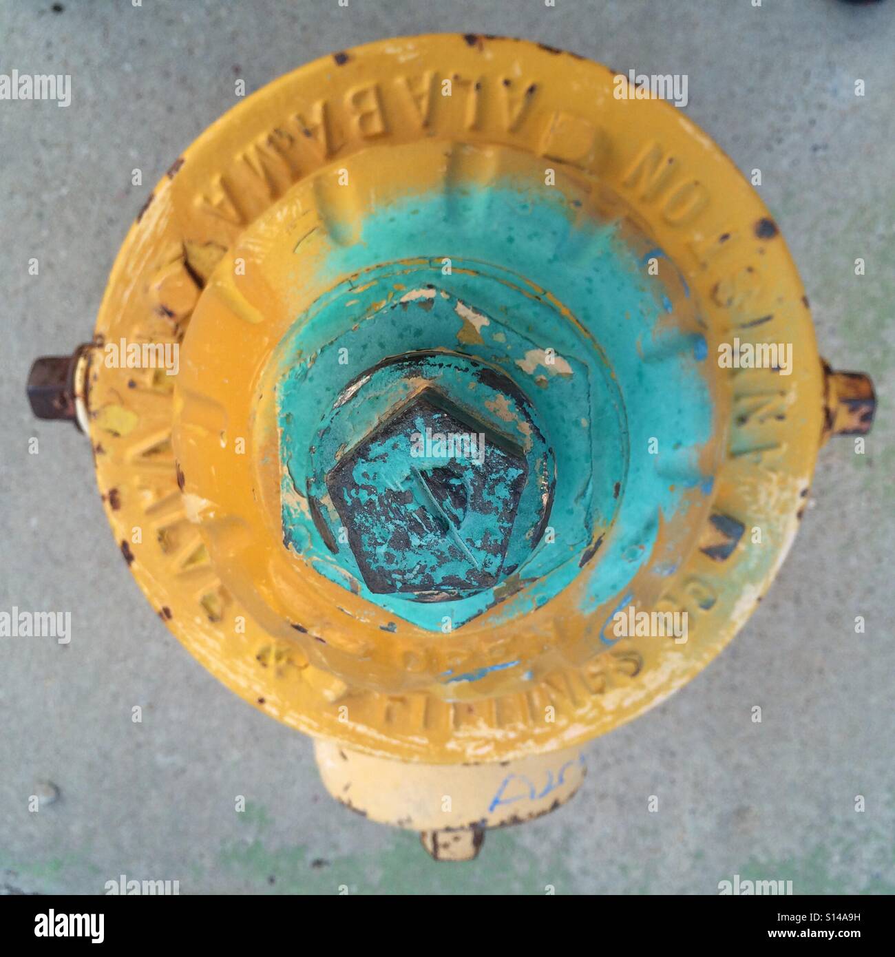 Fire hydrant with blue paint. Stock Photo