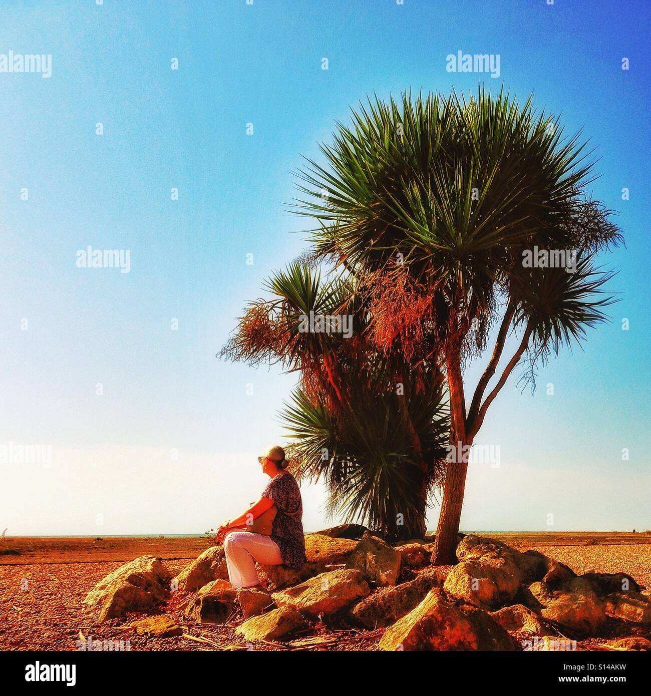 Sitting on Folkestone beach. - Smartphone Captured Stock Image