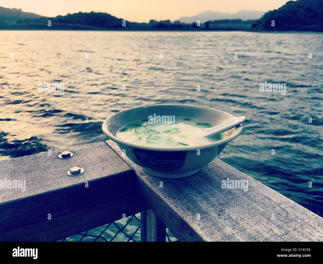 Fish congee soup by the sea - Smartphone Captured Stock Image
