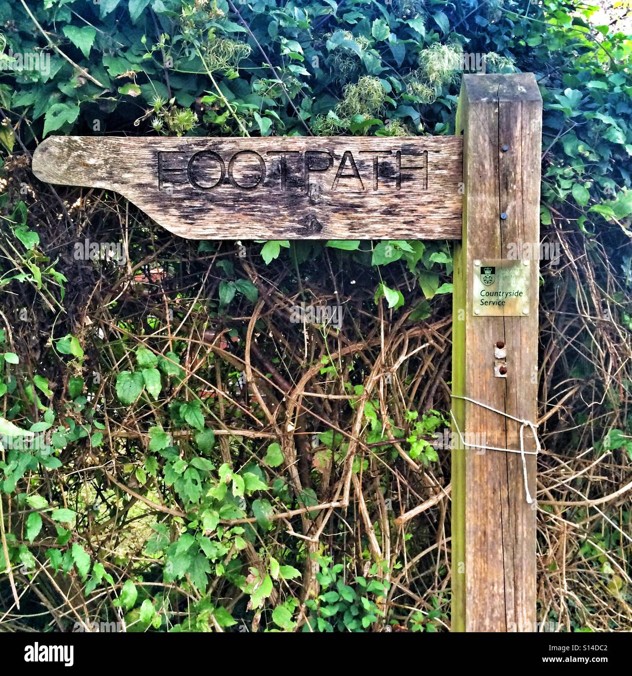 Wooden footpath sign, Hampshire, England, United Kingdom. - Smartphone Captured Stock Image