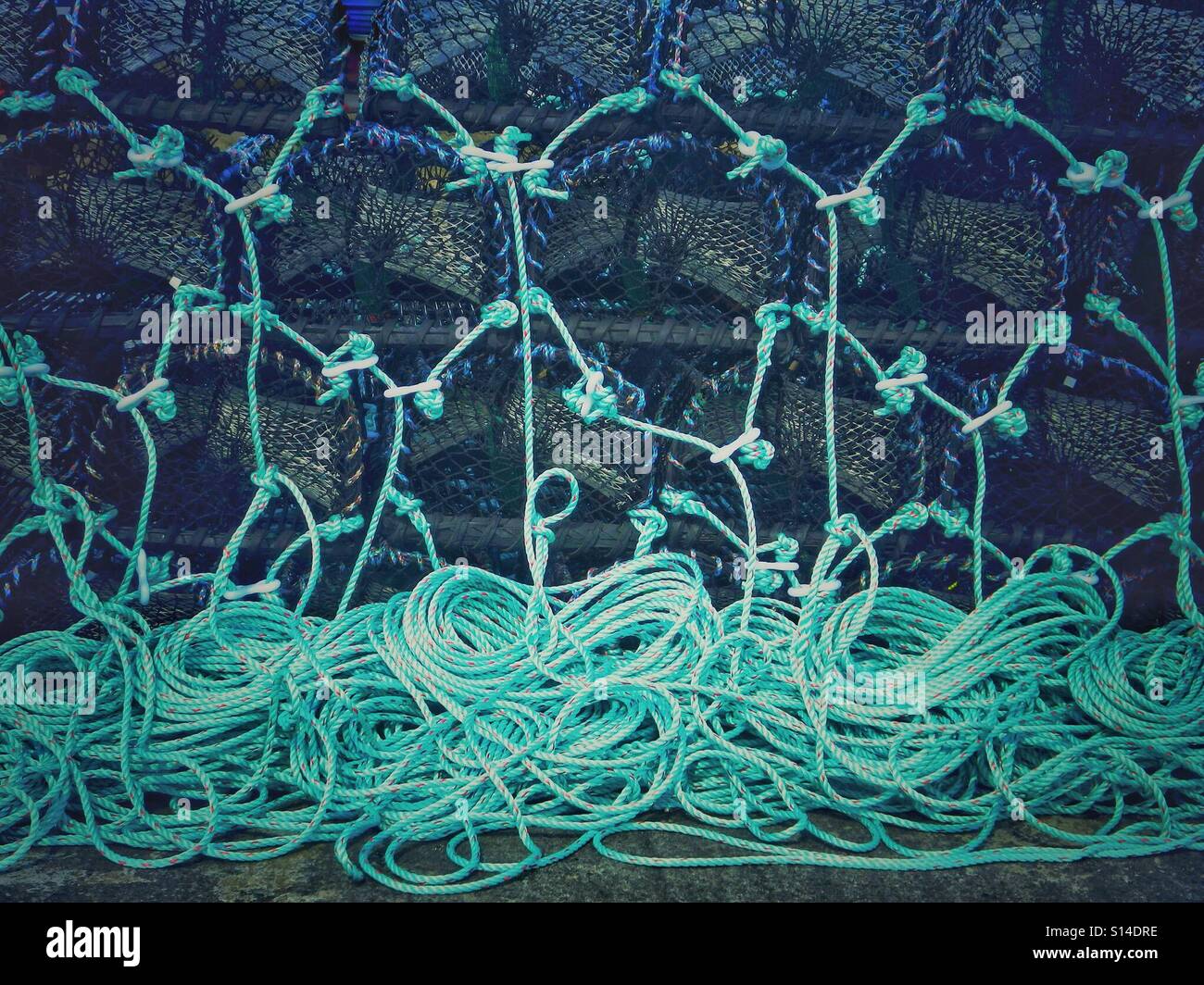 Blue ropes and lobster pots - Smartphone Captured Stock Image