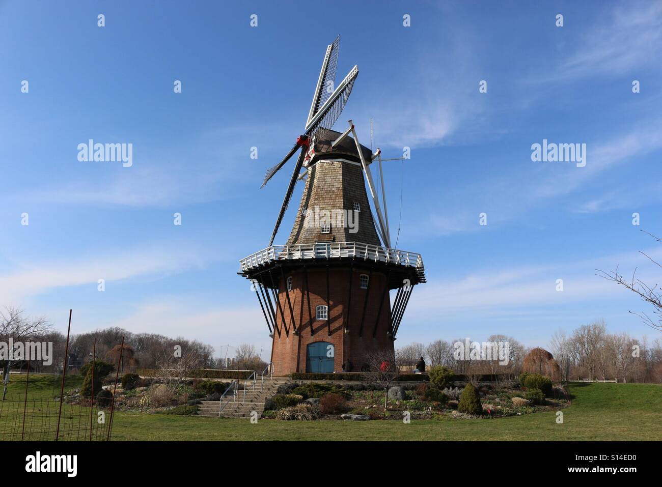 Windmill on blue clear day in Holland, Michigan Stock Photo